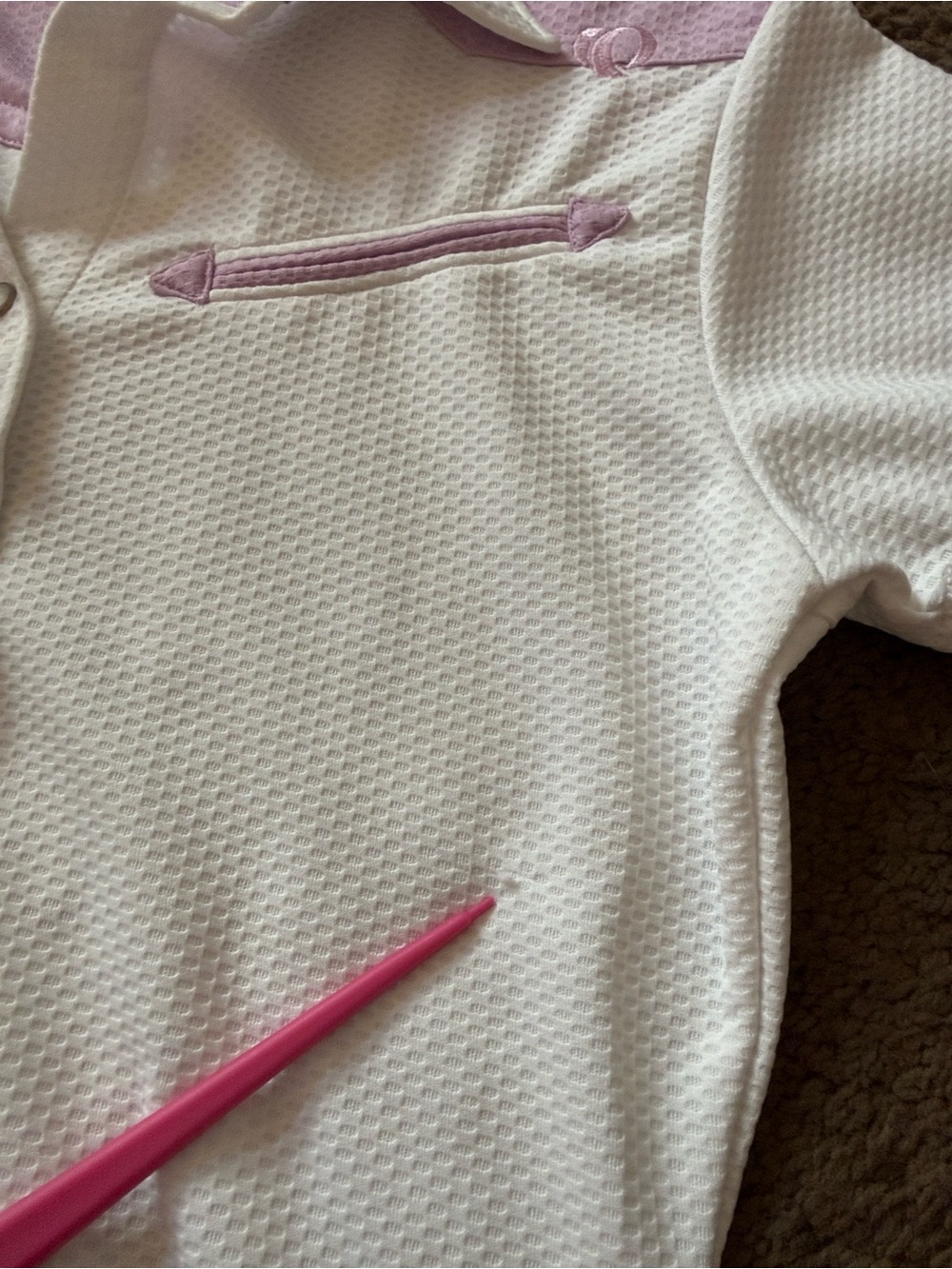 Pearl Izumi White Short-Sleeve Button-Front Top with Light Purple Accents - Picture 7 of 10